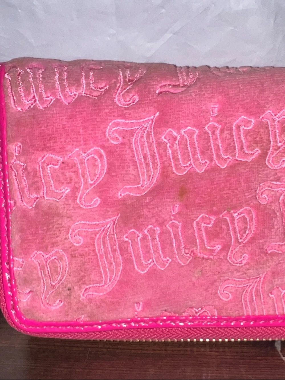 SoldJuicy Couture Hot Pink Embroidered Zip Wallet with Gold Crown Charm-Y2K